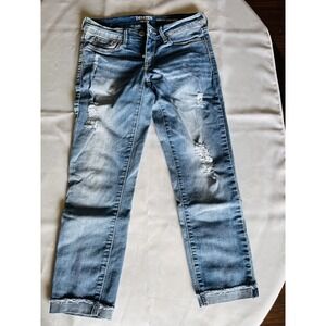 Women's Levi's Low Rise Slim Cuff Crop Destructed Stretch Blue Jeans Size 25